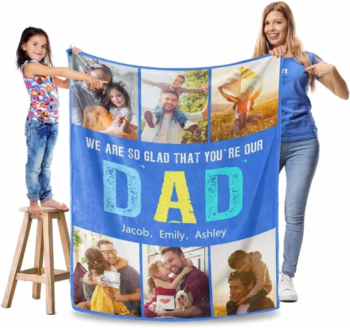 Vista 22 de Manta personalizada para el Día del Padre, regalos para papá, mantas personalizadas con fotos, mantas personalizadas de collage de fotos, manta suave