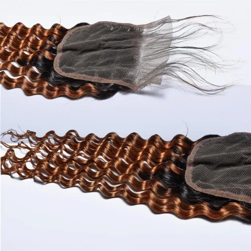 Vista 5 de Cabello humano virgen brasileño degradado 30 con cierre de encaje 4x4, 100% cabello virgen humano sin procesar, línea capilar prearrancada, cierre