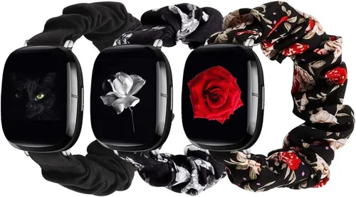 Vista 12 de GTHY Compatible con bandas Fitbit Sense/Versa 3/Versa 4/Sense 2, para mujeres, correas de repuesto de tela de coletero, accesorios, talla L