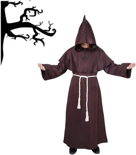 Vista 7 de Monk Robe Costume Renaissance Priest Medieval Costume Hooded Friar Cloak Cosplay Costume Cowl Robe Fancy Dress for Halloween