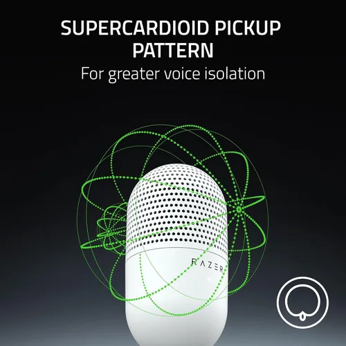 Vista 3 de Razer Seiren V3 Mini micrófono USB: micrófono condensador supercardioide, sensor de toque para silenciar con indicador LED, amortiguador