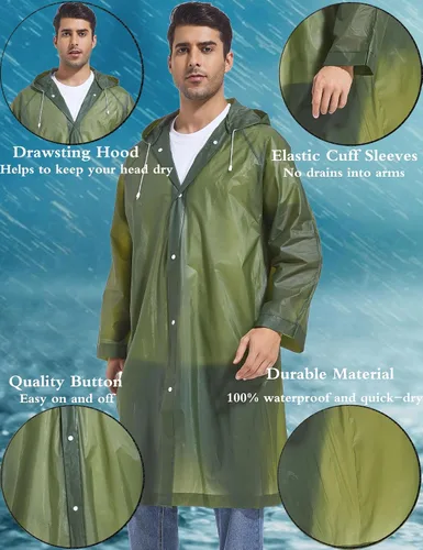 Vista 5 de 2 abrigos de lluvia de Borogo para adultos, chaquetas de lluvia reutilizables para hombres y mujeres