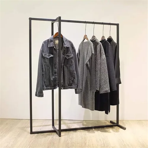 Vista 3 de Mlaea Perchero irregular, estante de tubo resistente con 2 rieles para colgar, tendedero de piso a techo para abrigos, pantalones, para tienda