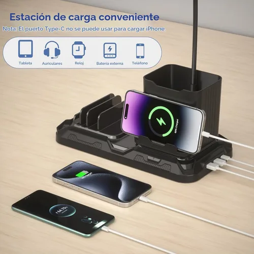 Vista 6 de KDD Lámpara de escritorio con puertos de cargador USB A y C