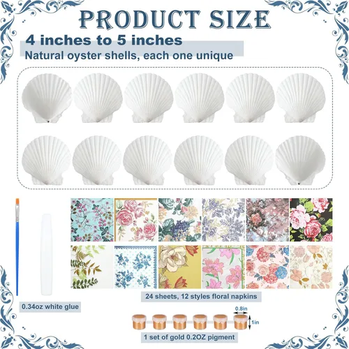 Vista 2 de Halloscume Juego de 12 Conchas de Vieira para Manualidades de 4''-5'' Conchas Grandes Naturales Blancas con 24 Piezas de Servilletas de Papel