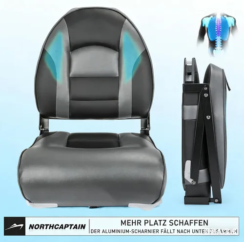Vista 6 de P1 Premium Marine Asiento plegable para barco con respaldo alto, tornillos de acero inoxidable incluidos