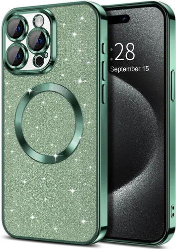 Vista 51 de Hython para iPhone 16 Funda con chispas brillantes, fundas transparentes magnéticas con protector de lente de cámara [Compatible con MagSafe]