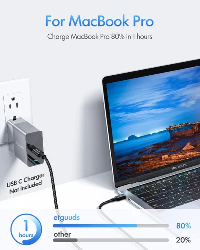 Vista 4 de etguuds - Cable largo USB C a USB C de 10 pies, 60 W, cable de carga rápida tipo C a C Para iPhone 17 16 15 Pro Max Plus Air, Samsung S26 S25 S24