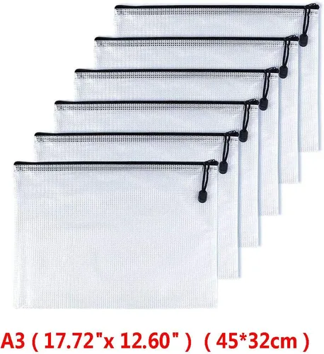 Vista 2 de A3 (17 x 11.5 pulgadas, 12 unidades), bolsa de malla con cremallera para documentos y carpetas de archivos de plástico con cremallera