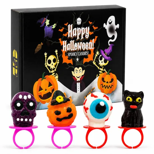 Vista 4 de Fruidles 12 anillos de dulces de Halloween, caramelos duros, envueltos individualmente (paquete de 12)