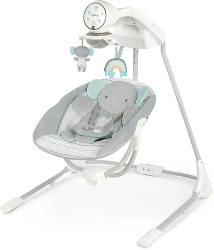 Vista 15 de Ingenuity InLighten - Columpio para bebé de 5 velocidades, asiento giratorio para bebé, arnés de seguridad de 5 puntos, sonidos naturales, luces