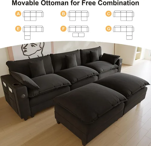 Vista 7 de KCGKCG Sofá modular en forma de U de 116 pulgadas, sofás seccionales de felpilla para sala de estar con otomana, sofá de asiento profundo, sofá
