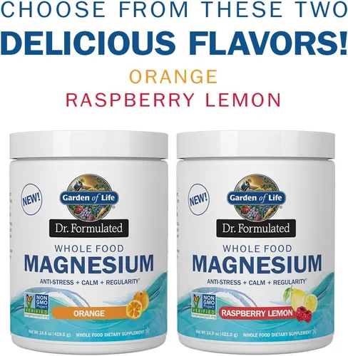 Vista 6 de Garden of Life Dr. Formulated Whole Food Magnesio 14.80 oz en polvo, naranja, quelado, sin OMG, vegano, Kosher, suplemento sin gluten y azúcar