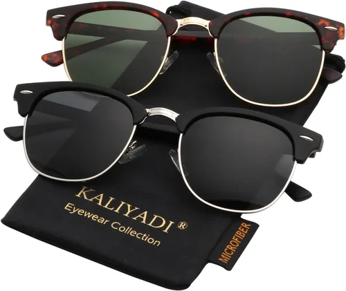 Vista 64 de KALIYADI Gafas de sol polarizadas para hombres y mujeres, marco semi sin montura, para conducir con bloqueo UV A01-(1 Pack) Tortuga Mate G15