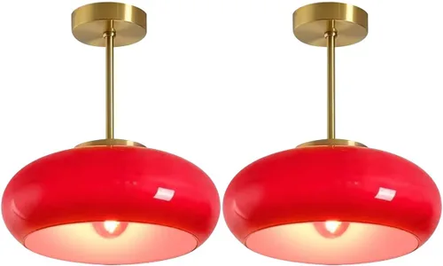 Vista 8 de Lámpara de techo vintage de vidrio rojo empotrado, lámpara de techo de cúpula redonda de 11 pulgadas, pantalla de vidrio de mediados de siglo