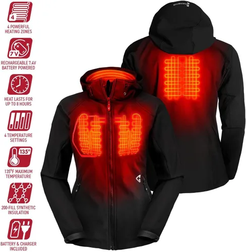 Vista 3 de Gerbing Chaqueta térmica Torrid 2.0 Softshell para mujer, ropa térmica con batería de 7 V, deportes de invierno, camping, caza