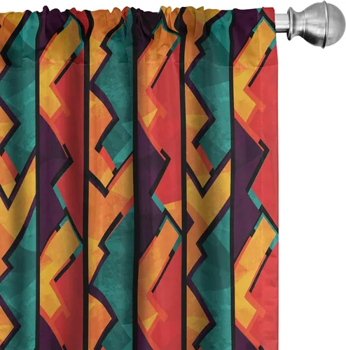 Vista 15 de Ambesonne Paquete de 2 cortinas para ventana con estampado de hojas, arte botánico con hojas, mosaico, detalles cuadrados cúbicos, naturaleza