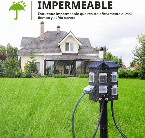 Vista 5 de TiFFCOFiO Tira de alimentación para exteriores resistente a la intemperie, cable de extensión de 15 pies con estaca, 6 tomas de tierra