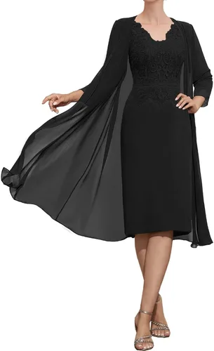 Vista 4 de Mother of The Bride Dresses Lace Appliques V-Neck with Jacket for Wedding