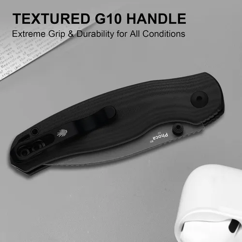 Vista 5 de Kizer Phoca BD - Cuchillo de bolsillo, 2.95 pulgadas, hoja plegable D2 Black G10 Handle, Gray PVD Coating & Stonewashed Finish, Thumb Stud Opener