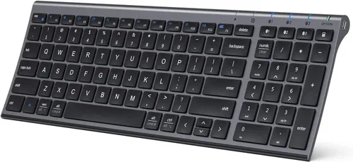 Vista 11 de iClever Teclado Bluetooth BK10 Escritura silenciosa Multidispositivo USB-C Recargable - Teclado inalámbrico delgado para Mac Windows iPad Office
