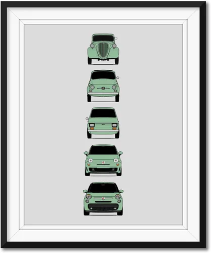 Vista 14 de Custom Car Posters Póster hecho a mano compatible con Fiat 500 generaciones e impresión de Fiat 500 (Topolino, 500 Nuova, 126, 500 L), multicolor