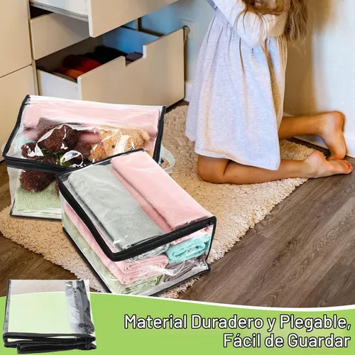 Vista 5 de Windyun Paquete de 16 bolsas de almacenamiento transparentes con cremallera y asa para ropa, manta de plástico resistente, bolsas de mudanza Borde