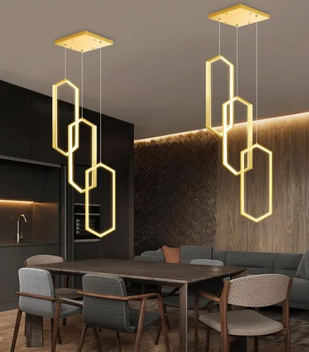 Vista 4 de Lámpara colgante regulable de 3 anillos para ajustar mini lámpara LED de techo para cocina, isla, comedor, sala de estar, dormitorio, dorado