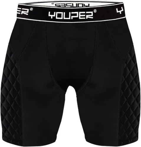 Vista 6 de Youper - Pantalones cortos acolchados deslizantes de compresión Elite para adultos con bolsillo para copa para béisbol, fútbol