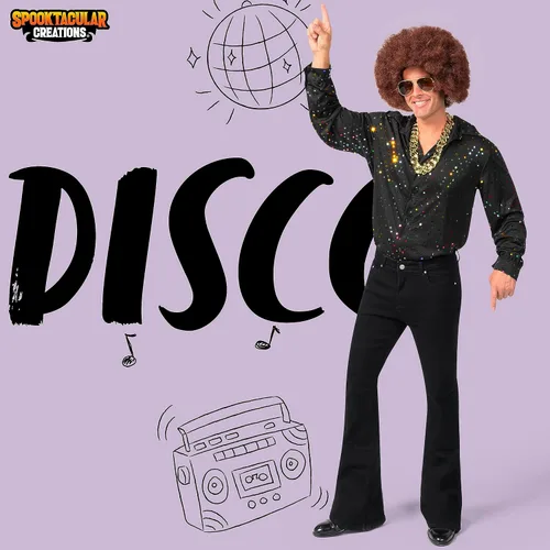 Vista 2 de Spooktacular Creations - Juego de camisa de discoteca para hombre, con peluca, gafas, collar, accesorios