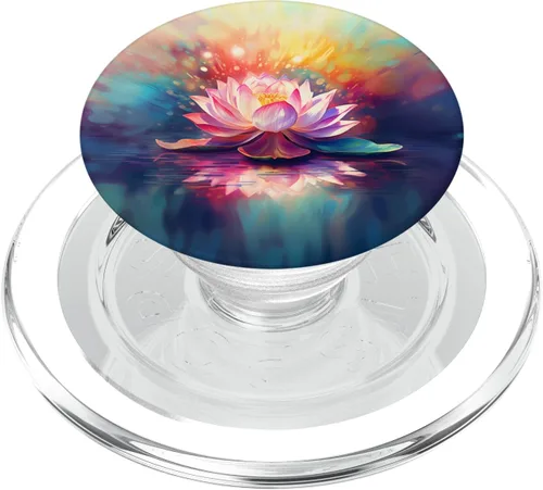 Vista 8 de PopSockets de acuarela de meditación de yoga de flor de loto PopGrip intercambiable