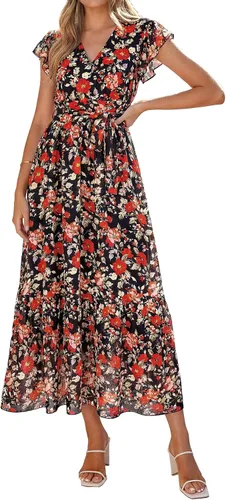 Vista 48 de PRETTYGARDEN Vestido largo bohemio floral de verano para mujer Melocotón Floral