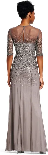 Vista 2 de Adrianna Papell Vestido de ilusión de manga 34 para mujer con cuello corazón, LED.