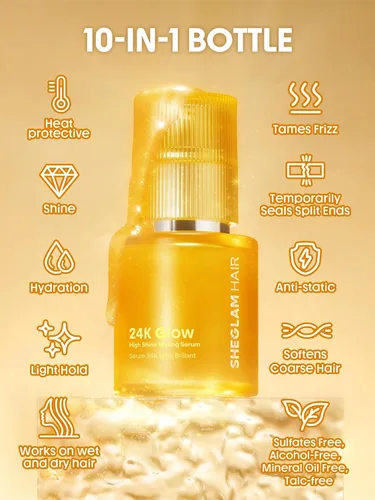 Vista 6 de SHEGLAM Cepillo de aire caliente 4 en 1 y aceite para el cabello con brillo 10 en 1 24K