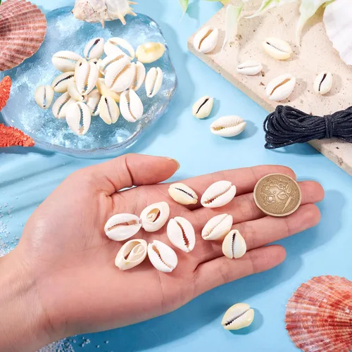 Vista 6 de Cheriswelry 100 cuentas de concha para hacer pulseras, conchas de cauri, cuentas espaciadoras de verano, playa, cuentas ovaladas para hacer