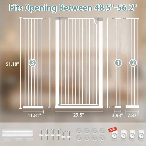 Vista 10 de Puerta para gatos extra alta para puertas, puerta de mascotas montada a presión para gatos y perros, puerta de bebé de 51.18 pulgadas de alto