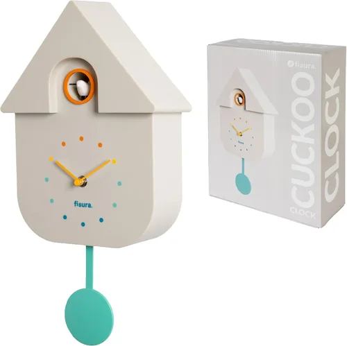 Vista 9 de Fisura - Reloj de pared de cuco a rayas azules y beige con esfera roja - Reloj de pared decorativo moderno, regalo único de decoración del hogar