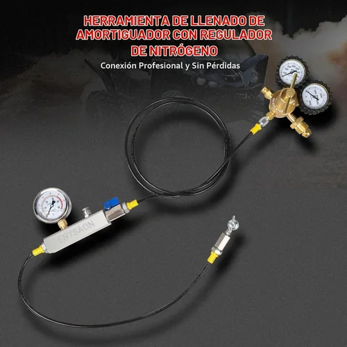 Vista 2 de Kit de Llenado de Amortiguador de Nitrógeno con Manómetro de Nitrógeno de 700 Psi y Válvula Schrader, Regulador de Nitrógeno para Llenado
