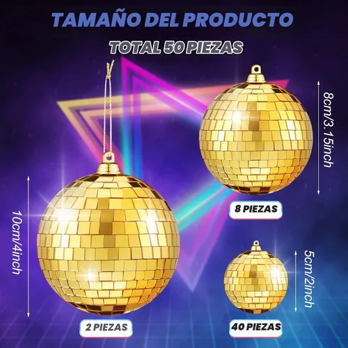 Vista 2 de 50 piezas de bolas de discoteca, bolas de discoteca reflectantes, decoraciones de bolas de discoteca colgantes, ornamento de bola de discoteca