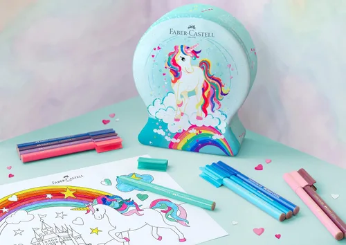 Vista 4 de Faber-Castell Conector de pluma de fibra Lata de globo de nieve - Diseño de unicornio