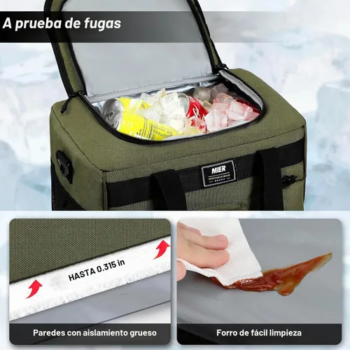 Vista 4 de MIER - Lonchera grande de 18 litros para hombres y mujeres, con aislamiento para 30 latas, color verde militar