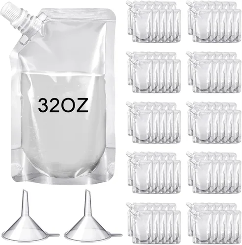 Vista 8 de Meanplan 100 bolsas de plástico reutilizables a granel, bolsas de plástico transparente a prueba de fugas para jugos con embudo para suministros