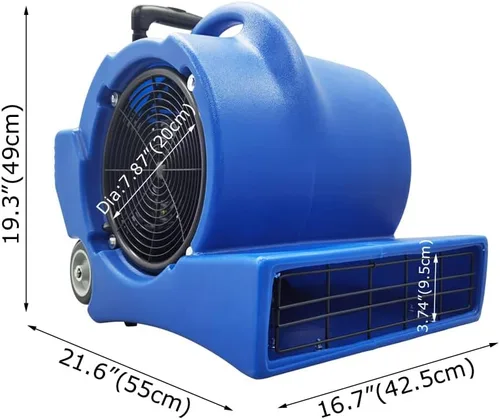 Vista 2 de INTBUYING Ventilador de aire de 3 velocidades secador de alfombras 1.2 HP resistente, potente flujo máximo 5700 CFM, ventilador de piso azul 110 V