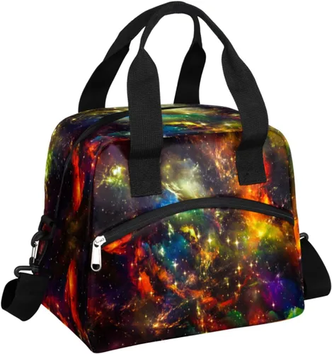 Vista 29 de Pardick Bolsa de almuerzo aislada con diseño de galaxia colorida para mujeres y hombres y adultos, con purpurina, grande, hielera, térmica A01