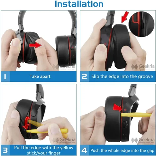 Vista 6 de Geekria Juego de almohadillas de repuesto + diadema compatibles con auriculares Sony MDR-XB950BT, MDR-XB950B1, juego de piezas de reparación