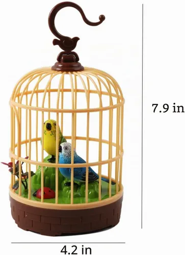 Vista 2 de Canto canto pájaro en jaula realista sonido activado chirrido - verde y azul