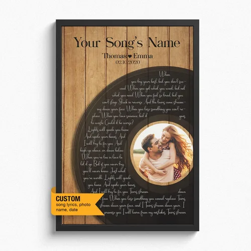 Vista 19 de Letras de canciones personalizadas para pared, lienzo impreso con tu foto, texto, poema, letra. Personaliza el retrato, para esposa, novia, día de 3