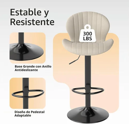 Vista 6 de Youhauchair Juego de 2 taburetes de bar modernos, taburetes de bar giratorios de altura ajustable de terciopelo, sillas de encimera de isla
