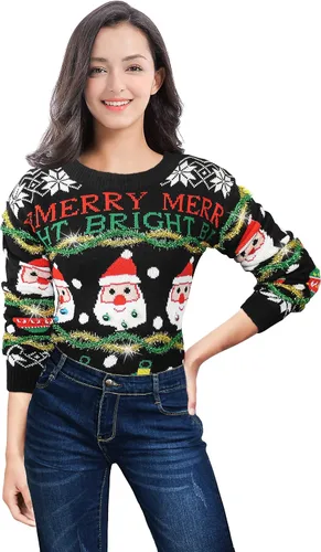 Vista 12 de v28 - Suéteres feos de Navidad variados, para mujer, suéter de punto con diseño de reno feliz