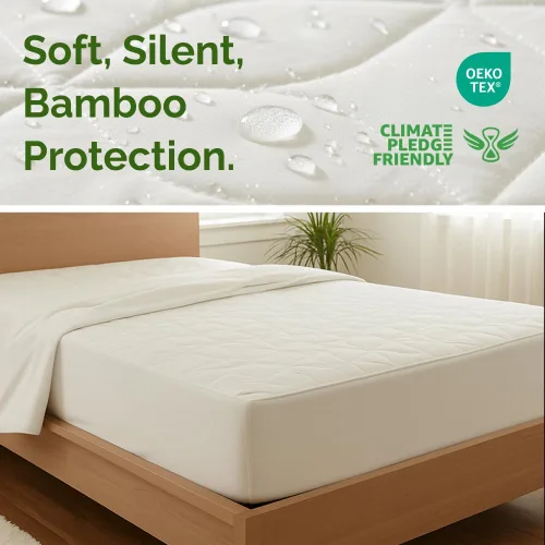 Vista 2 de Protector de colchón refrescante impermeable – Funda de colchón tamaño individual – Viscosa hecha de bambú – Suave, transpirable, silencioso